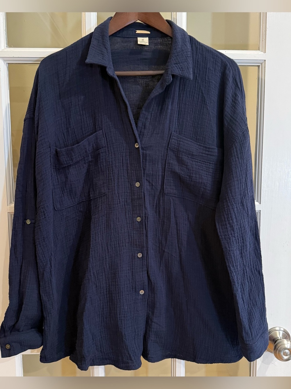 Women's Magaschoni 100% Organic Cotton White Gauze Button Up Shirt Cover Up M